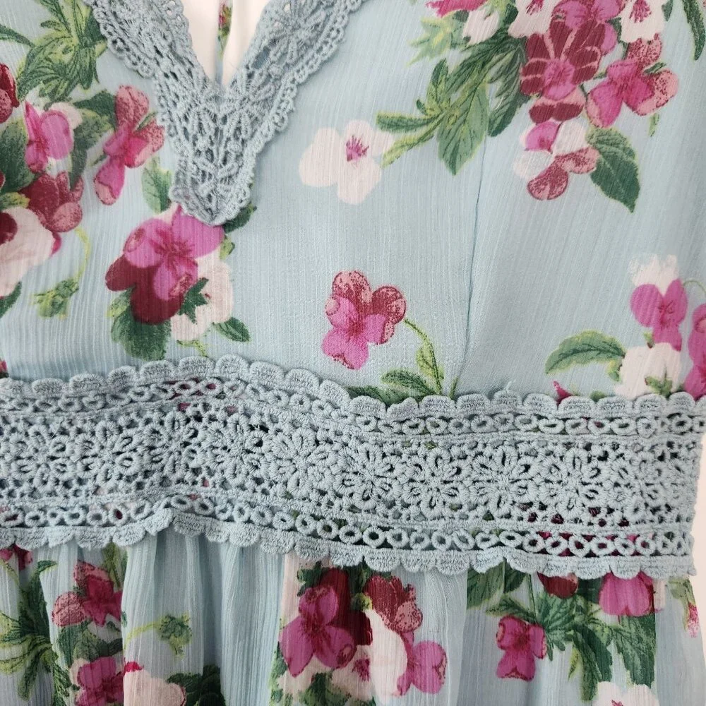 Miss Selfridge Floral Tiered Maxi Fairy Dress With Crocheted Accents, Size 4 - Picture 3 of 11